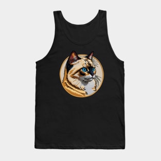 Striking Balinese Cat Embroidered Patch Tank Top